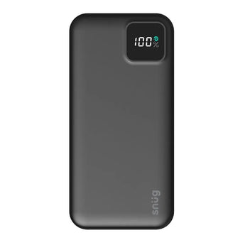 Snug 10000mAh slim black power bank with digital display, 20W fast charge.