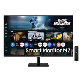 Samsung M70F 32 inch UHD Smart Monitor: Flat, borderless display showing vibrant 4K resolution. LS32FM700UAXXA