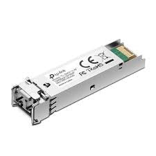 TP-Link TL-SM311LM Gigabit SFP module, a multi-mode miniGBIC transceiver with LC connector for fiber optic network connections.