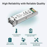 TP-Link TL-SM311LM Gigabit SFP module, a multi-mode miniGBIC transceiver with LC connector for fiber optic network connections.
