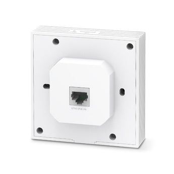 TP-Link AX3000 Wall-Plate WiFi 6 Access Point. White, rectangular, mounts flush to the wall. Provides wired and wireless network access.