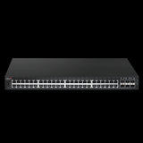 Edimax ED-GS-5654PLX-V2 switch: 54-port web-smart switch with 48 Gigabit PoE+ ports, long range capability, and 6 SFP+ ports.