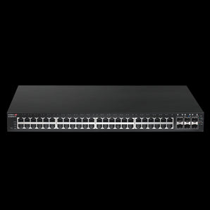 Edimax ED-GS-5654PLX-V2 switch: 54-port web-smart switch with 48 Gigabit PoE+ ports, long range capability, and 6 SFP+ ports.