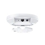 TP-Link EAP650 AX3000 ceiling-mounted wireless access point. Sleek, white, disc-shaped design for optimal WiFi 6 performance in offices.