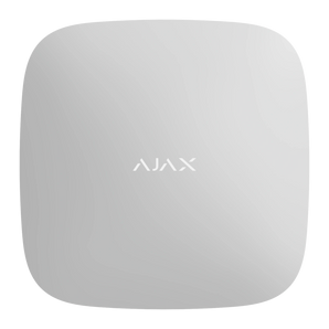 AJAX Security Hub 2 4G, white. Control panel with dual SIM, Ethernet, and photo verification support for reliable security alerts.