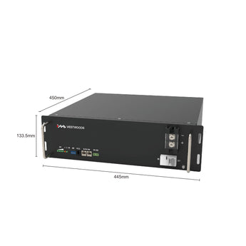 Vestwoods VW-BAT-LITH-VT48100E 51.2V 100Ah LiFEPO4 battery; a versatile lithium iron phosphate battery with integrated BMS.