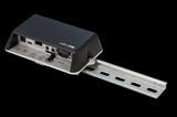 Metal MikroTik DINrail PRO mount (MT-DRP-LTM) for LtAP mini access points, attaches to standard 35mm DIN rails.