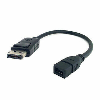 Mini DisplayPort female to DisplayPort male adapter cable for connecting devices with different display interfaces.