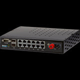 Netonix WS-12-250-DC: 12-port managed PoE switch with 2 SFP uplink ports, supporting 24V/48V DC input and 250W PoE output.
