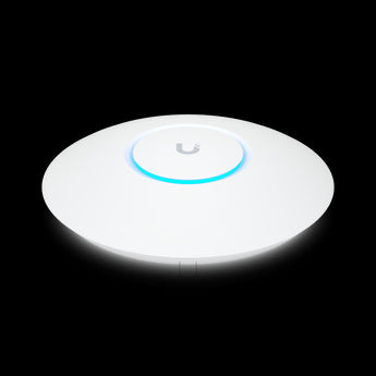 The Ubiquiti UniFi6 Plus (U6+) is a compact, ceiling-mounted WiFi 6 access point providing high-speed, dual-band wireless connectivity.