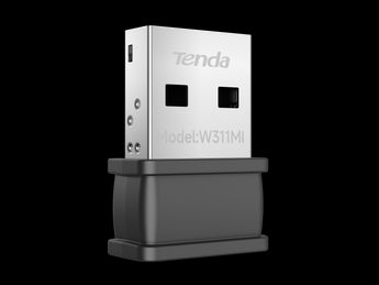 Tenda W311MI-W6 Wi-Fi 6 USB Adapter. A compact, black adapter providing next-gen wireless connectivity for laptops and desktops.