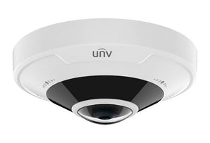 Uniview UNV 12MP Fisheye Dome IP Camera providing a 360-degree view. Vandal-resistant dome with infrared for night vision.