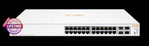 HPE Instant On 1930 24-port Gigabit Ethernet switch with 4 SFP+ ports and PoE, ideal for small business networks.