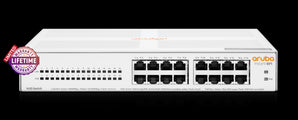 HPE Instant On 1430 16-port Gigabit Ethernet PoE+ switch with 124W power budget. Desktop form factor, fanless design.