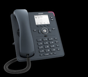 Snom D140 desk phone with a large display and backlit keypad. A 4-line SIP phone for office use.