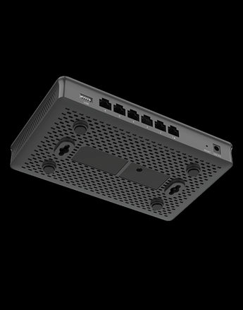 Grandstream GWN7001 VPN Router. Six Gigabit Ethernet ports, including PoE input and two PoE output ports for small to medium businesses.