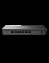 Grandstream GWN7001 VPN Router. Six Gigabit Ethernet ports, including PoE input and two PoE output ports for small to medium businesses.