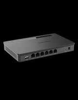 Grandstream GWN7001 VPN Router. Six Gigabit Ethernet ports, including PoE input and two PoE output ports for small to medium businesses.