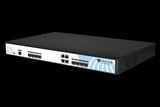 BDCOM 4 Port EPON OLT Headend with dual AC power supplies. Rack-mounted, featuring EPON, Gigabit Ethernet, and SFP+ ports.