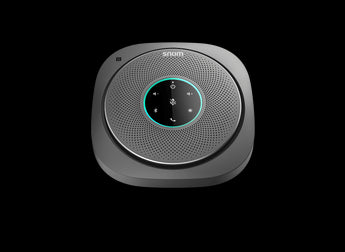 Snom C300 mobile conference speakerphone for hands-free talking, featuring a compact, lightweight design and clear sound.