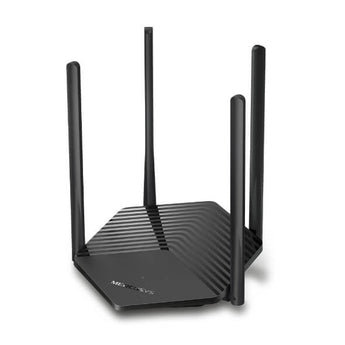 Mercusys AX1500 WiFi 6 router with dual-band antennas providing fast and efficient wireless internet connectivity.