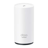 TP-Link Deco X50-Outdoor: White, weather-resistant mesh WiFi 6 unit with dual Gigabit PoE ports for indoor/outdoor whole home coverage.