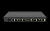 MikroTik RB4011iGS-RM rack-mount router with 10 Gigabit Ethernet ports and one 10Gbps SFP+ port. Features a quad-core processor.