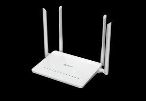 Acconet WiFi 5 xPON ONU/ONT with 4 Gigabit LAN ports and two external antennas, ideal for fibre internet and EasyMesh networks.