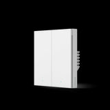 Aqara Smart Wall Switch H1 EU (No Neutral), double rocker design. Controls lights wirelessly for smart home automation, no neutral wire required.