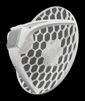 MikroTik LHGG LTE CAT 6 outdoor CPE unit mounted on a pole, providing long-range wireless internet access.