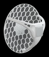 MikroTik LHGG LTE CAT 6 outdoor CPE unit mounted on a pole, providing long-range wireless internet access.