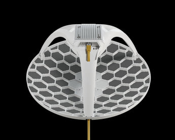 MikroTik LHGG LTE CAT 6 outdoor CPE unit mounted on a pole, providing long-range wireless internet access.