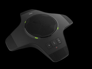 Snom C52-SP DECT extension speaker with built-in battery. Wireless expansion for Snom C520 conference phone. Enhances audio coverage.