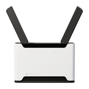 MikroTik Chateau LTE6 ax: a white wireless router with antennas, featuring AX1800 Wi-Fi and a 2.5G Ethernet port for superior connectivity.