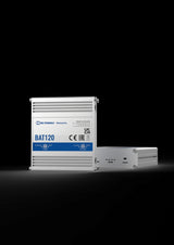 Teltonika BAT120 uninterruptible power supply in aluminum housing. Provides 12V DC backup power for Teltonika network devices.