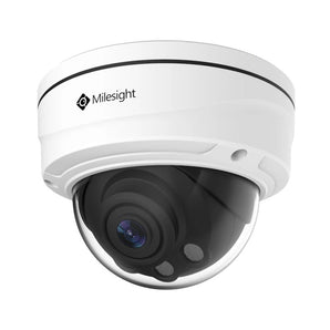Milesight MS-C5372-FIPE 5MP AI motorized dome camera with zoom lens, Smart IR, human/vehicle detection, and vandal-proof IK10 housing.