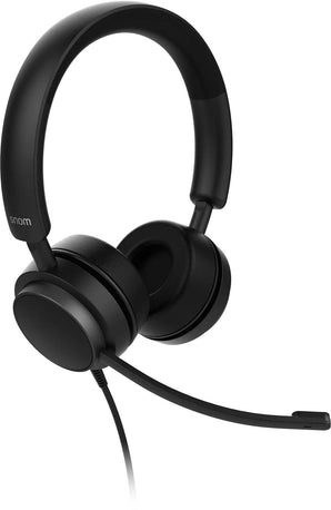 Snom A310D binaural over-ear headset with RJ9 connector. Designed for VoIP phones, featuring passive noise cancellation for focused communication.