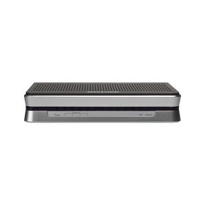 BILLION BiPAC 7800NX router. Black casing with multiple Ethernet ports and antennas, supporting Wireless-N, ADSL2+, and fibre connections.