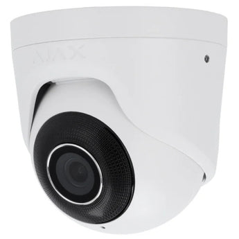 AJAX Security 5MP IP White Turret Camera with a 4.00mm lens for video surveillance. Offers PoE, SD-card slot, and up to 35m IR range.