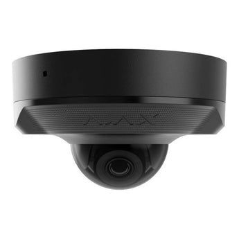 AJAX Security 5MP IP Black Mini Dome Camera with 2.8mm wide-view lens, ideal for indoor/outdoor surveillance with PoE and IR.