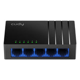 Cudy GS105D, a compact 5-port gigabit Ethernet switch. Desktop or wall mountable, providing fast wired network connectivity.