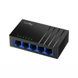 Cudy GS105D, a compact 5-port gigabit Ethernet switch. Desktop or wall mountable, providing fast wired network connectivity.