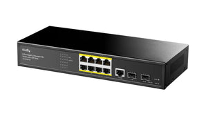 Cudy GS2008PS2: 8-port Gigabit PoE switch with 2 SFP ports. Rack-mountable, fanless design, providing reliable power and data connectivity.