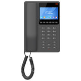 Grandstream GHP631 black hotel phone with a 3.5'' color LCD screen, designed for easy guest communication and hotel integration.