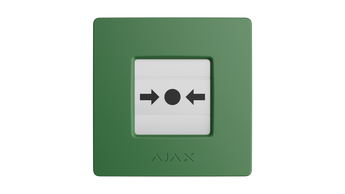 Green AJAX Security Manual Call Point (AJAX-CP-G) - a wireless, resettable emergency button for activating pre-programmed security scenarios.