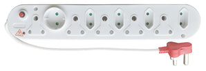 Acconet 10-Way Multiplug: 5x 16A SA sockets, 4x 5A 2-pin sockets, and 1 round socket for versatile power connectivity.
