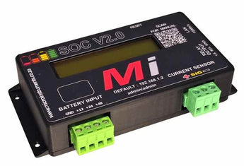 Micro Instruments SOC Monitor (MI-SOC-ETH) with Ethernet attachment. Displays battery state of charge for reliable network operations.