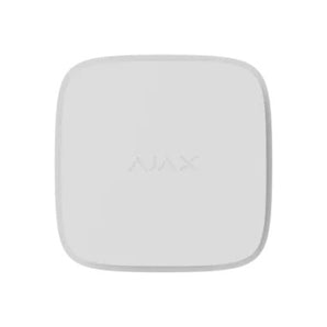White AJAX LifeQuality smart air quality monitor displaying temperature, humidity, and CO2 levels wirelessly.