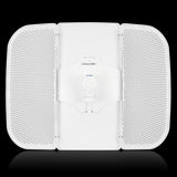 Ubiquiti LiteBeam 5AC Long-Range radio with 26dBi antenna gain, POE injector included, designed for long-distance wireless ISP connections.
