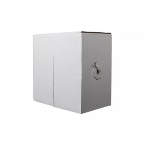 Black 305m roll of Essential CAT5 UV-protected outdoor Ethernet cable. Solid copper SF/TP for shielded data transmission.